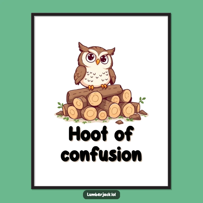 Funny Owl Log Pile Digital Art - Instant Woodland Whimsy Download