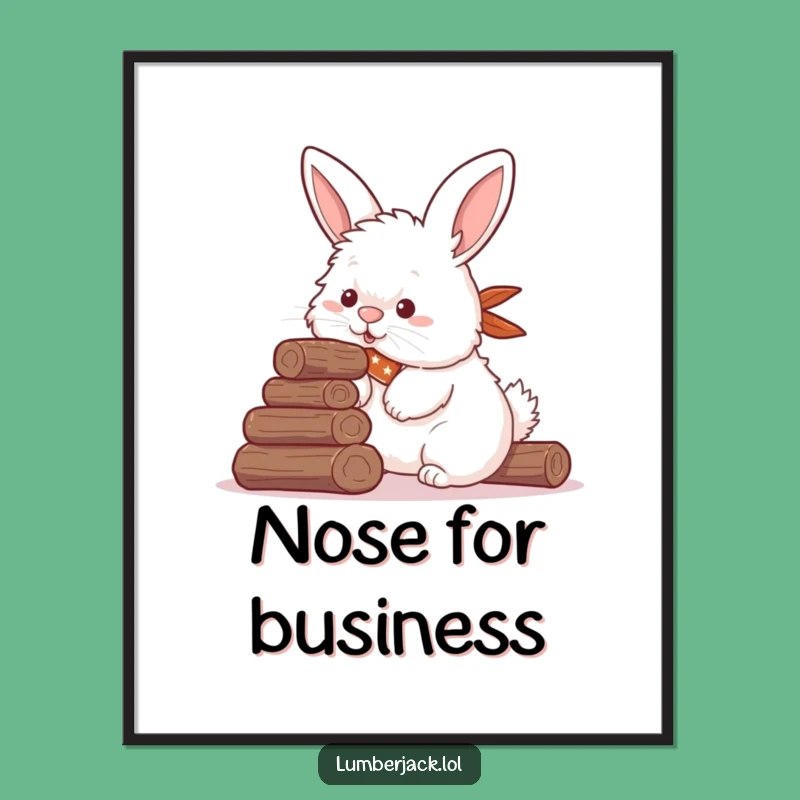 Funny Rabbit Log Stacker Poster - Whimsical Woodland Art Print Gift