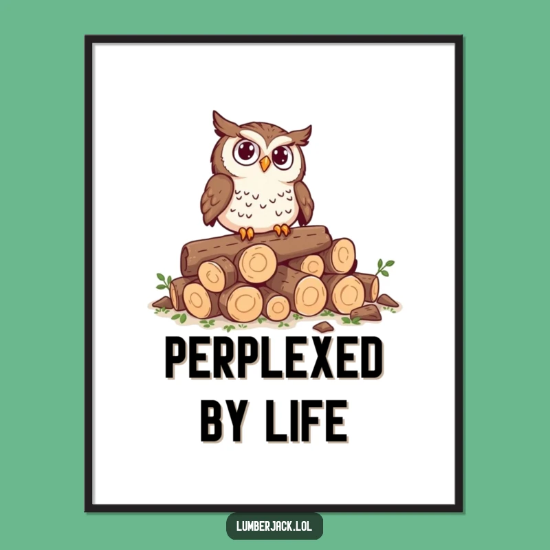 Funny Owl Log Pile Poster - Whimsical Art Print for Curious Minds