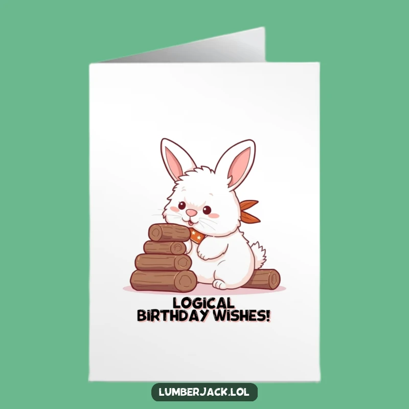 Free Printable Birthday Card: Funny Rabbit Stacking Logs, Hilarious DIY Downloadable Gift
