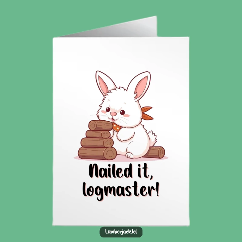 Free Printable Congrats Card: Amusing Rabbit Stacking Logs, Perfect DIY Downloadable Gift