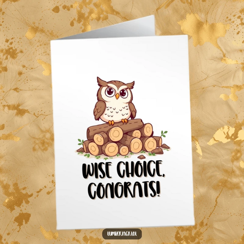Funny Free Printable Congratulations Card: Owl sits on logs looking perplexed, a whimsical DIY gift.