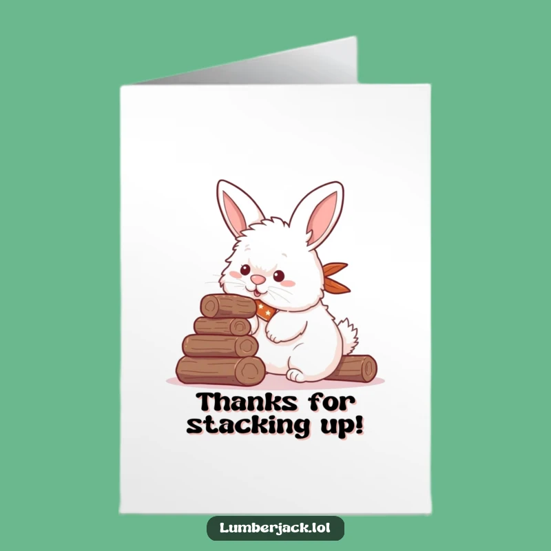 Free Printable Thank You Card: Humorous Rabbit Stacking Logs, Delightful DIY Downloadable Gift